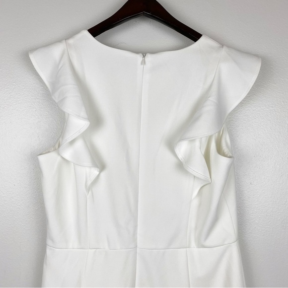 Donna Morgan White V-Neck Sleeveless Ruffle Shoulder Mini Dress Size 14 - Picture 5 of 8